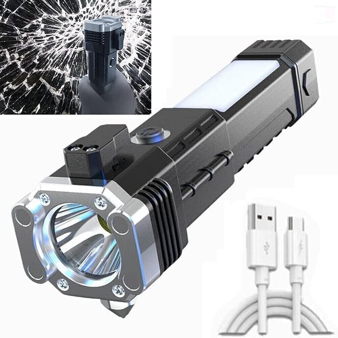 High Power Flashlight with Glass Breaker & Seat Belt Cutter