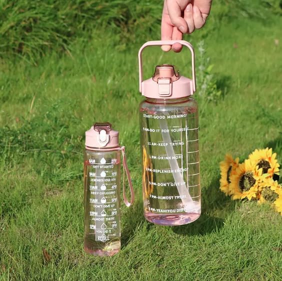 Plastic Set Of 3 Water Bottle 2000ML, 900ML, 300ML With Motivational Time Marker