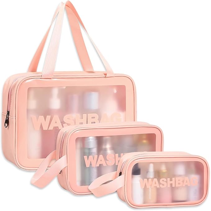 Case Carry Pouch for Women Bathroom Set of 3 (Pink)