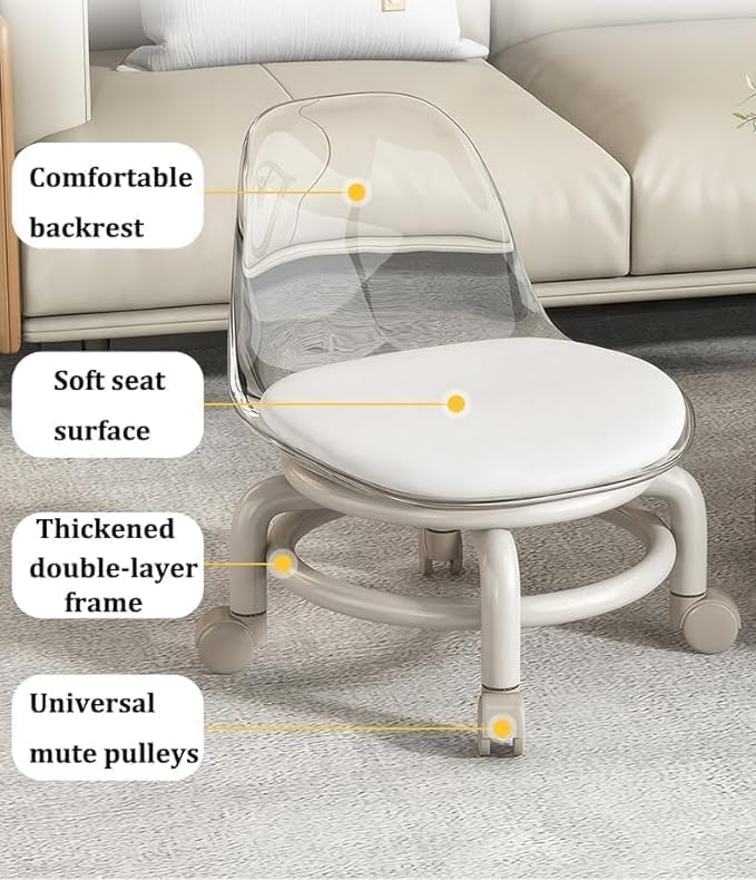 Acrylic Rolling Mini Sofa Chair with BackRest 360° Rotating SEAT