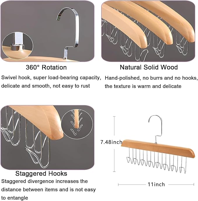 Multipurpose Wooden Wardrobe Organizer Hanger with  Hooks