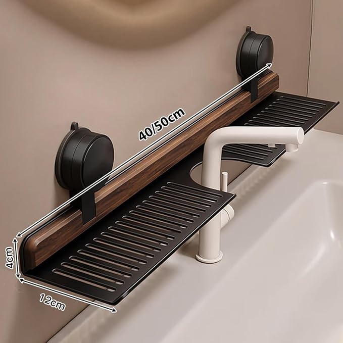 Wall Mounted Suction Shelf Walnut Bathroom Kitchen Shelf