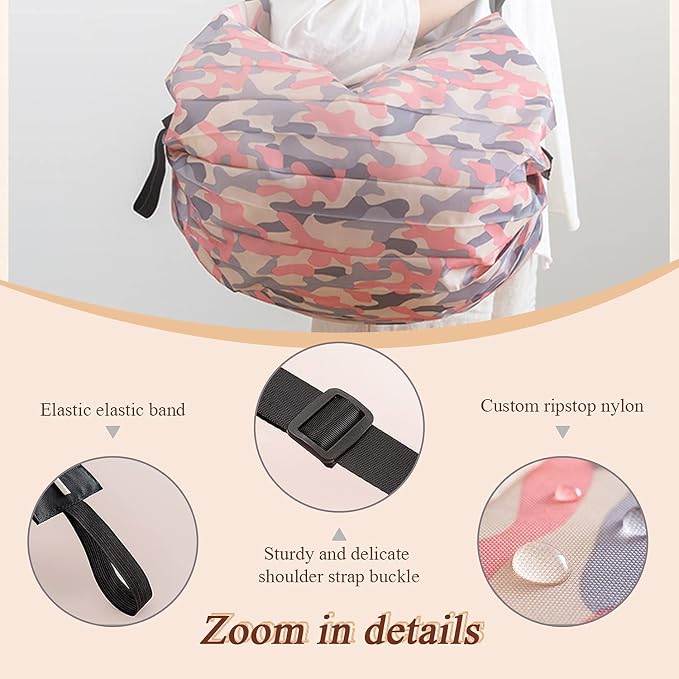 Foldable Reusable Shopping Bag With Zipper & Handle