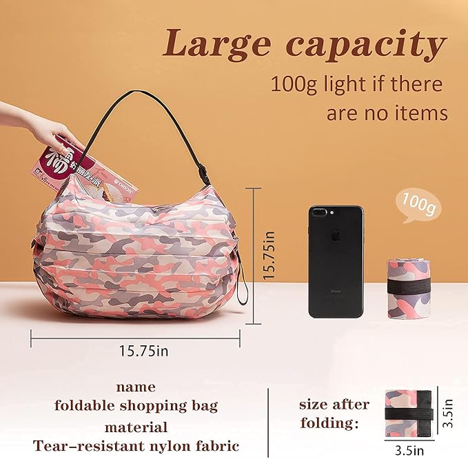 Foldable Reusable Shopping Bag With Zipper & Handle