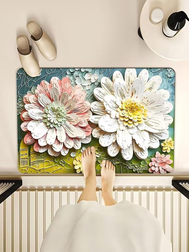 Thin Fashion Washable Oval Floor Bath Mat for Bathroom