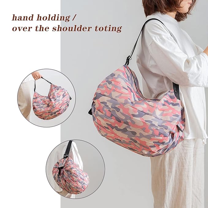 Foldable Reusable Shopping Bag With Zipper & Handle