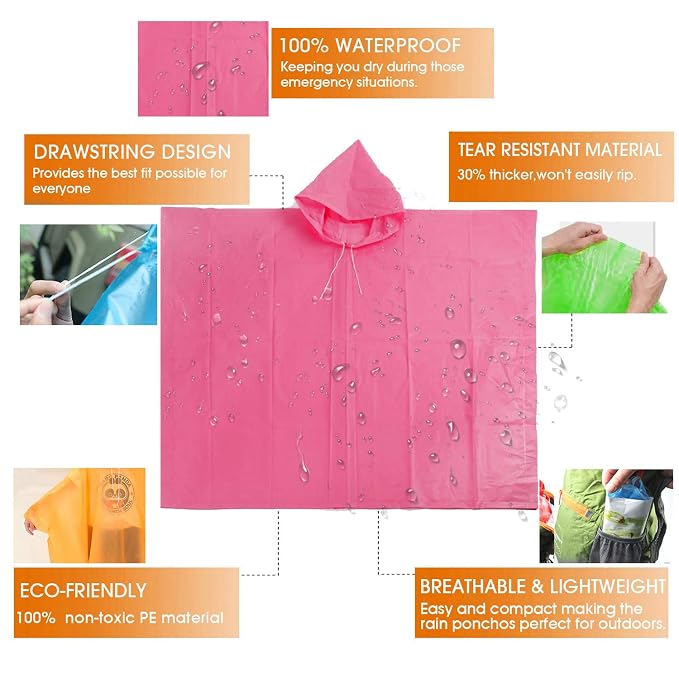 Ponchos Multi-colored Raincoat for Camping Hiking Traveling
