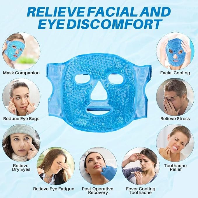 Reusable Full Face Ice Gel Mask for Puffy Eyes & Dark Circles