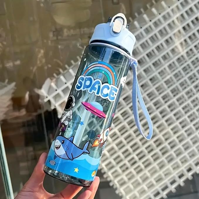 Space Themed Astronaut Kids Water Bottle with Straw
