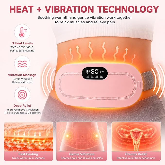 Period Cramp Relief Heating Pad Pain Device with 4 Massage Modes
