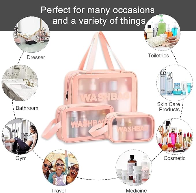 Case Carry Pouch for Women Bathroom Set of 3 (Pink)