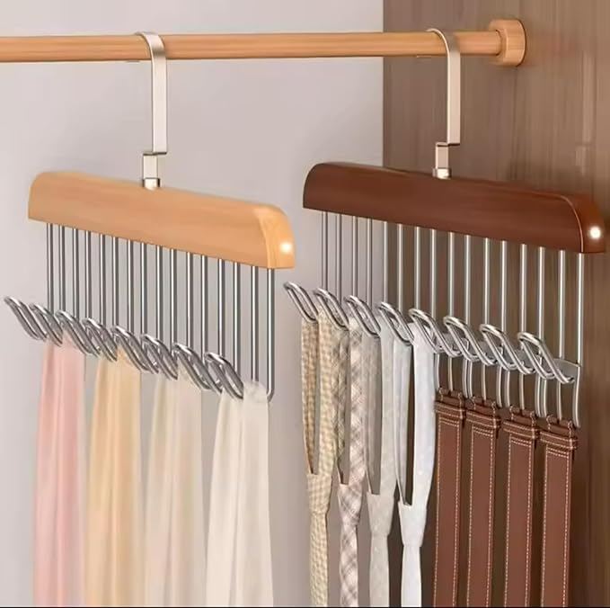 Multipurpose Wooden Wardrobe Organizer Hanger with  Hooks