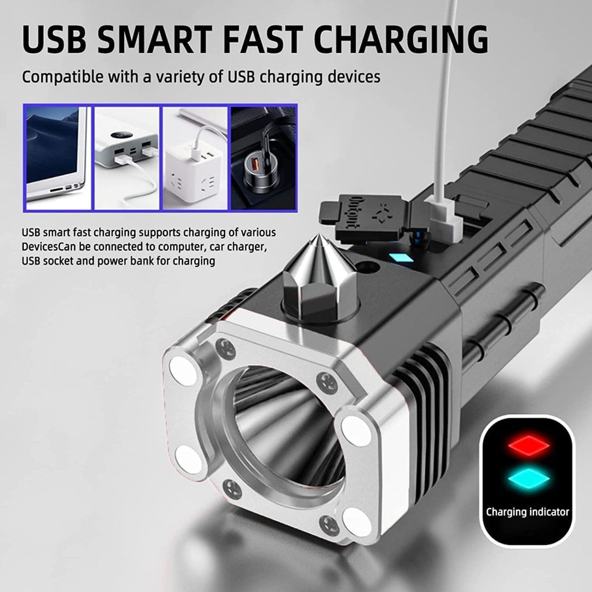 High Power Flashlight with Glass Breaker & Seat Belt Cutter
