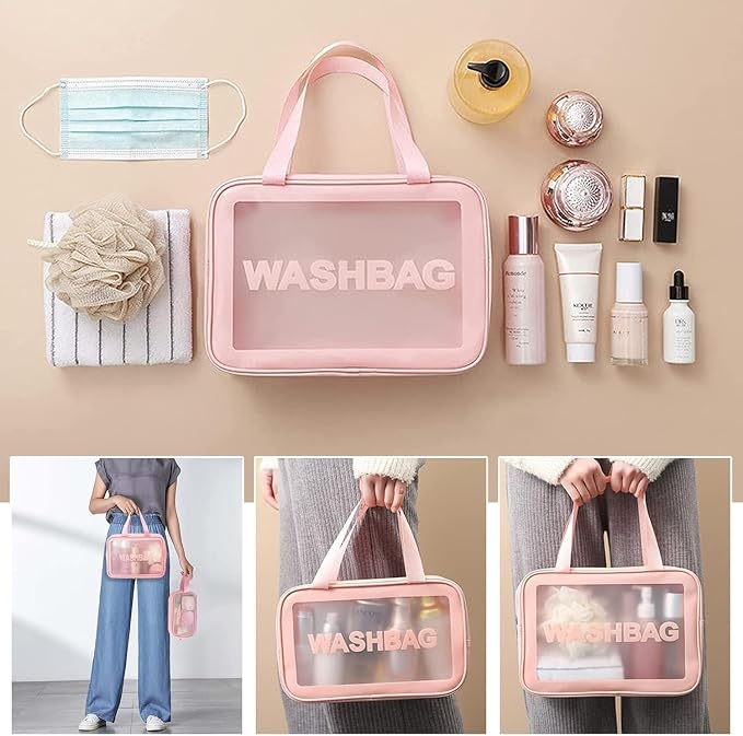 Case Carry Pouch for Women Bathroom Set of 3 (Pink)