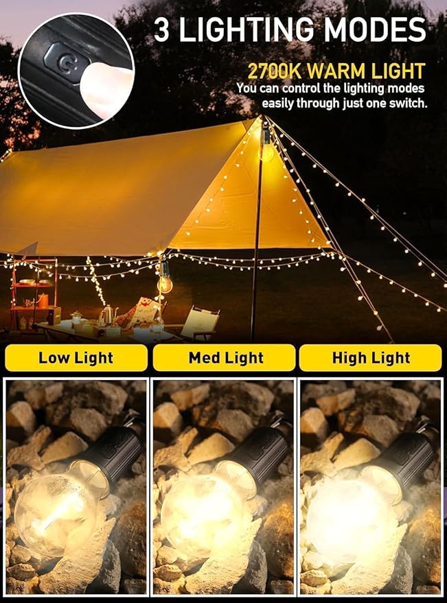 Rechargeable Camping Hanging Bulb with 3 Lighting Modes