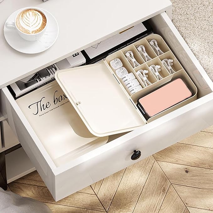 House of Quirk Plastic Cable Organizer Box with Lid and 8 Compartment