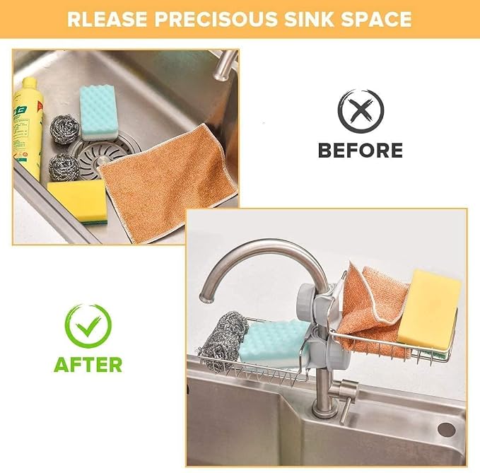 Sink Tap Stand - Stainless Steel Adjustable Faucet Shelf Drain Rack