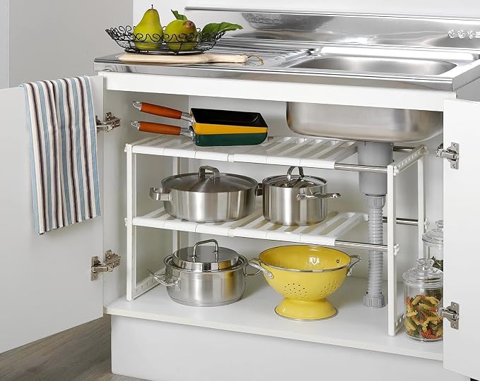 Under Sink Storage Organizer Rack, Expandable 2 Tier Holder