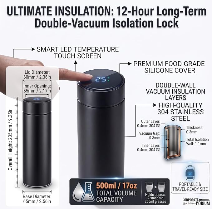Smart Cup LED Temperature Display Vacuum Insulated Bottle 500ml