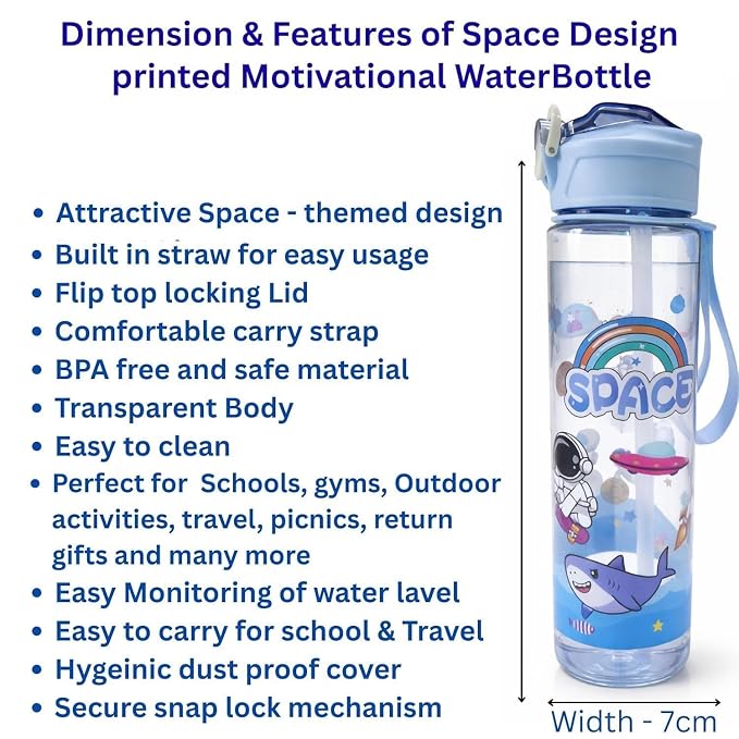 Space Themed Astronaut Kids Water Bottle with Straw
