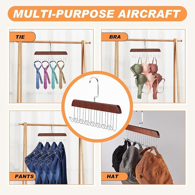 Multipurpose Wooden Wardrobe Organizer Hanger with  Hooks