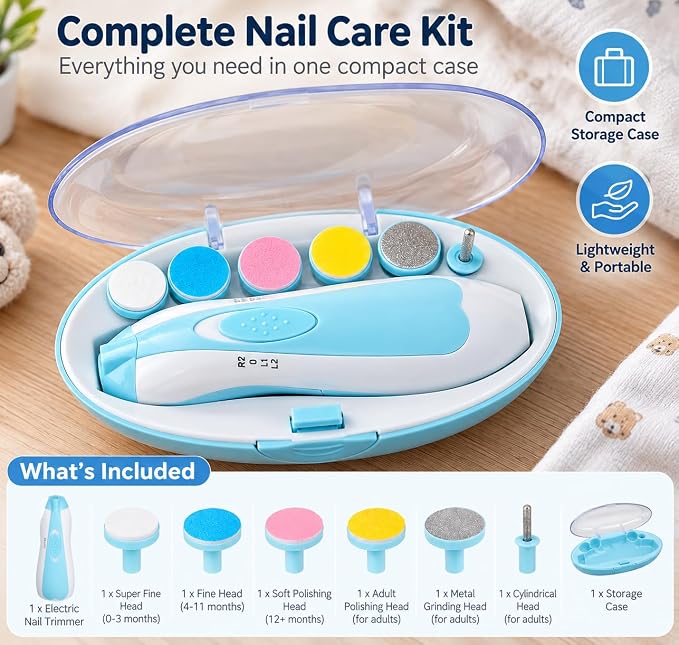 Electric Baby Nail Trimmer with 6 Grinding Heads