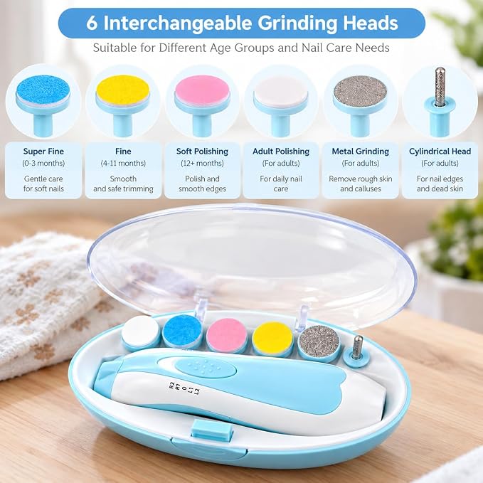 Electric Baby Nail Trimmer with 6 Grinding Heads