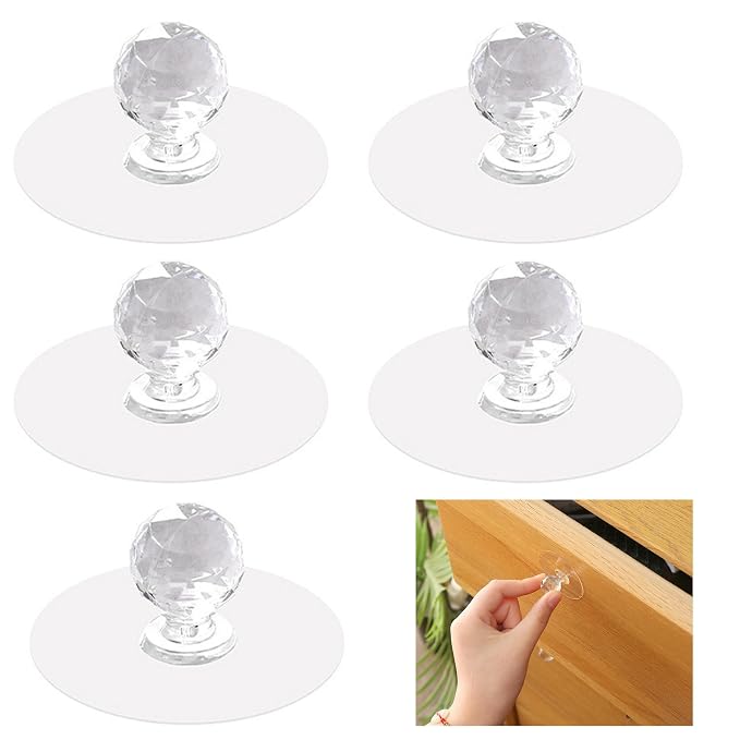 Crystal Clear Diamond Shape Self Adhesive Drawer Push Pull Knobs for Cabinets