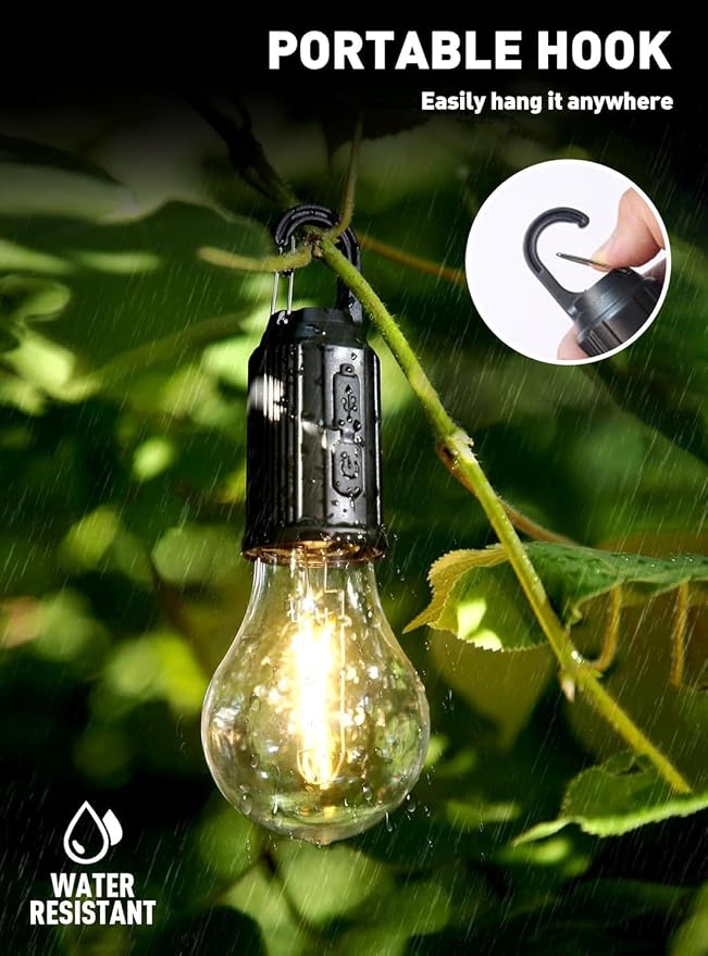 Rechargeable Camping Hanging Bulb with 3 Lighting Modes