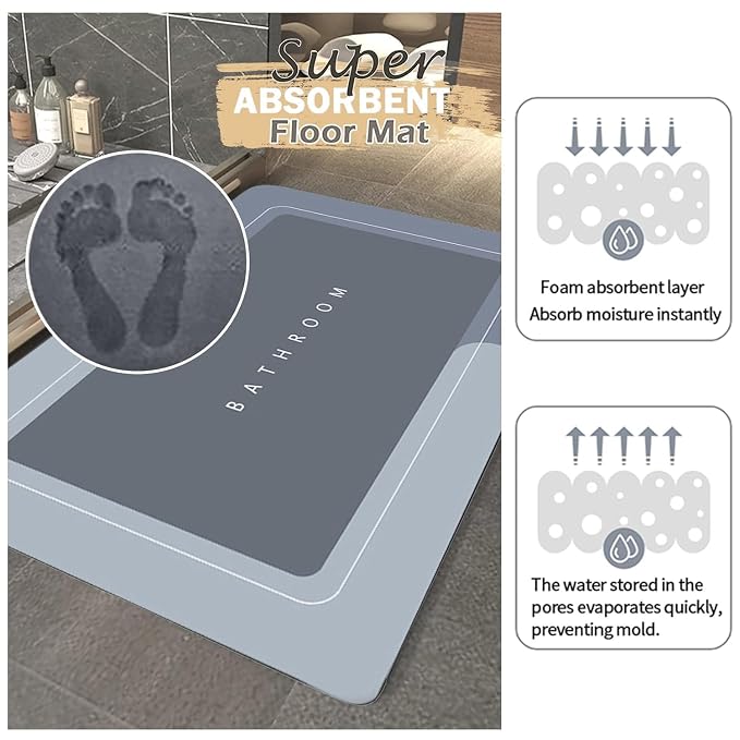 Rectangle Rubber Grey Bathroom Mat