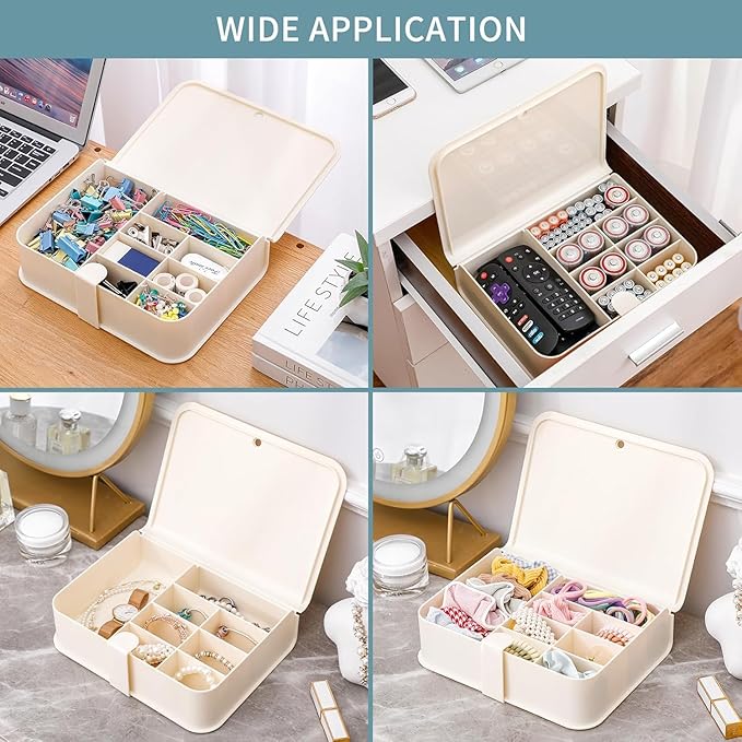 House of Quirk Plastic Cable Organizer Box with Lid and 8 Compartment