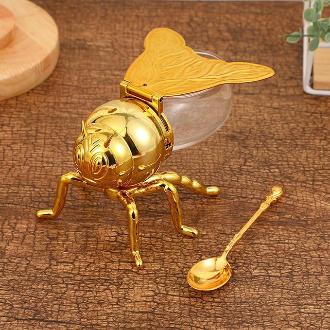 Bee Shaped Honey Jar with Spoon Condiment Pot