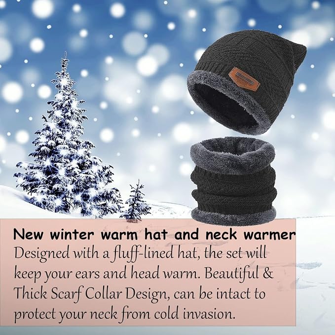 Winter Beanie Hats Scarf Set Neck Warmer