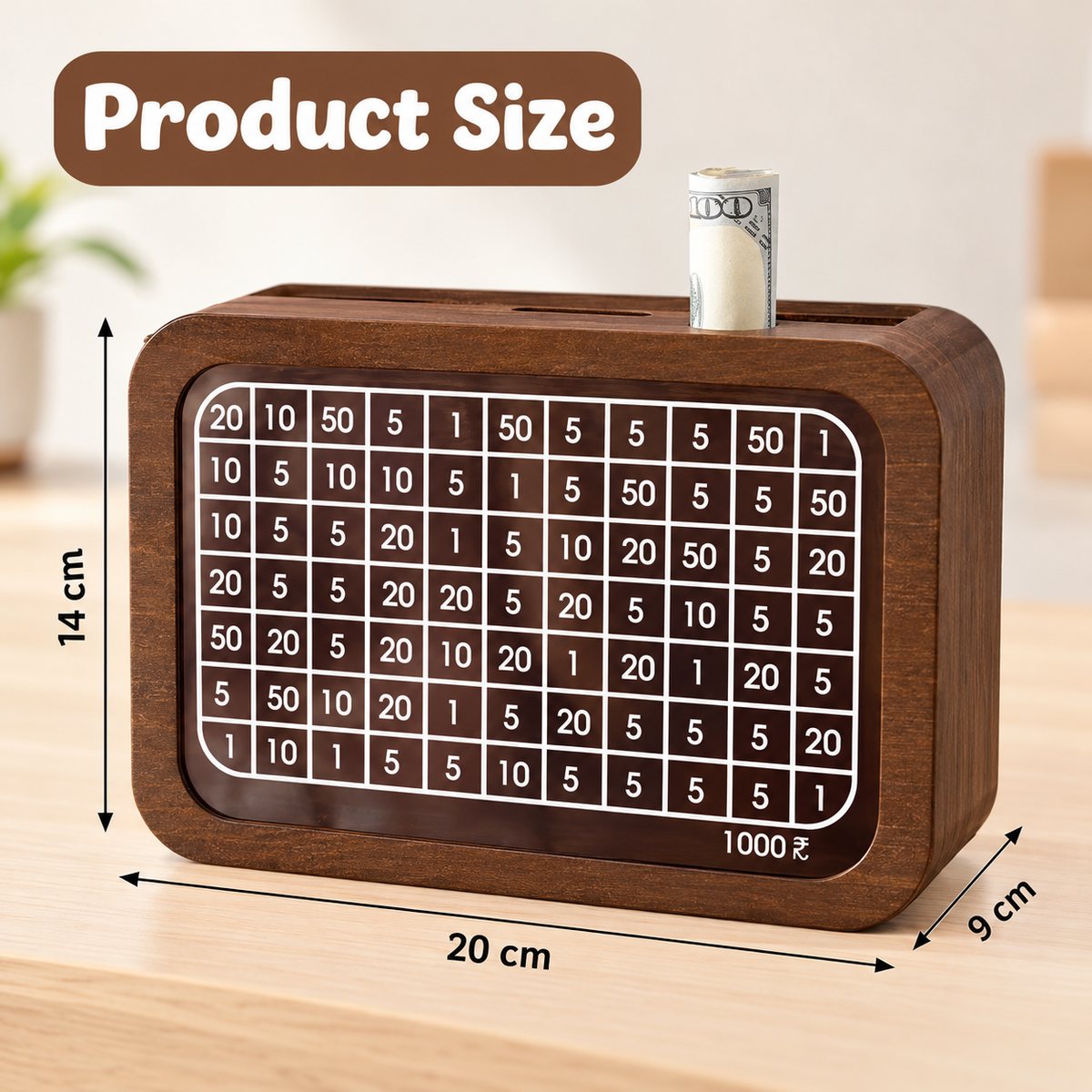 Wooden Money Savings Tracker Box