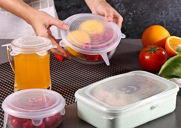 Premium Reusable Microwave/Dishwasher/Freezer Safe Silicone Stretch Lids ( PACK OF 6 )