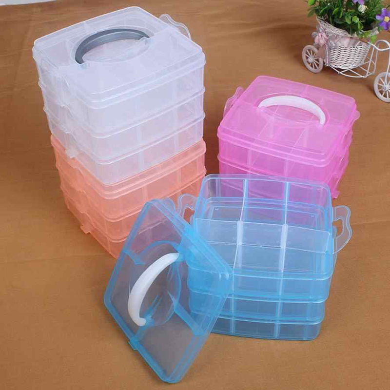 3 Layer 18 Grid Plastic Transparent Jewelry Storage Box