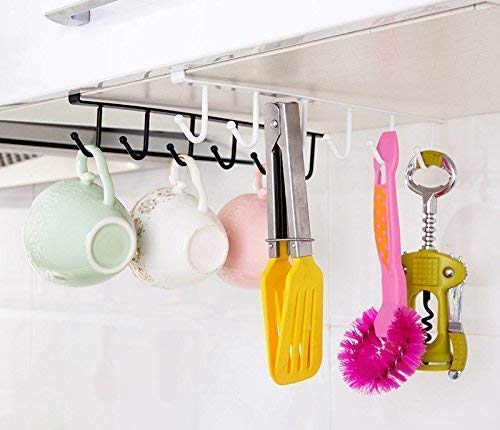 Multifunctional Door Organiser 6 Hook Hanger Under Shelf Coffee Mug Cup Holder Rack Organizer