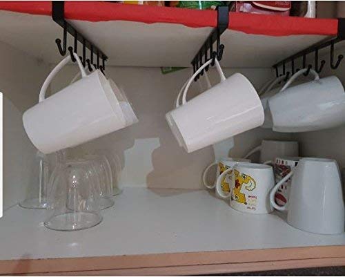 Multifunctional Door Organiser 6 Hook Hanger Under Shelf Coffee Mug Cup Holder Rack Organizer