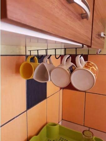 Multifunctional Door Organiser 6 Hook Hanger Under Shelf Coffee Mug Cup Holder Rack Organizer