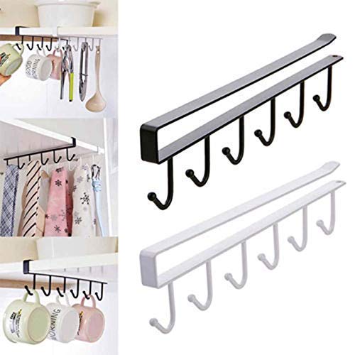 Multifunctional Door Organiser 6 Hook Hanger Under Shelf Coffee Mug Cup Holder Rack Organizer