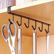 Multifunctional Door Organiser 6 Hook Hanger Under Shelf Coffee Mug Cup Holder Rack Organizer