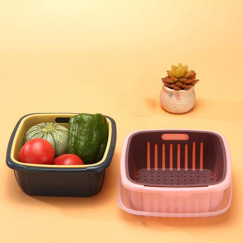 Double-Layer Refrigerator Drain Storage Basket With Lid