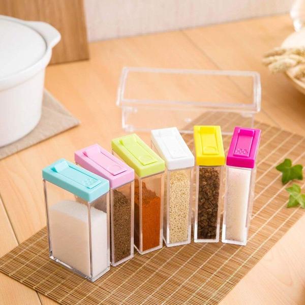 6 Spice Jar set,Plastic Spice Jars Dispenser Easy Flow Storage