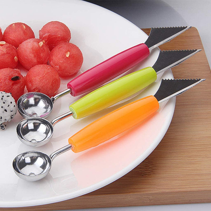 2in1 Ice Cream Dig Ball Scoop Spoon Baller DIY Assorted Cold Dishes Tool Watermelon Fruit Carving Knife