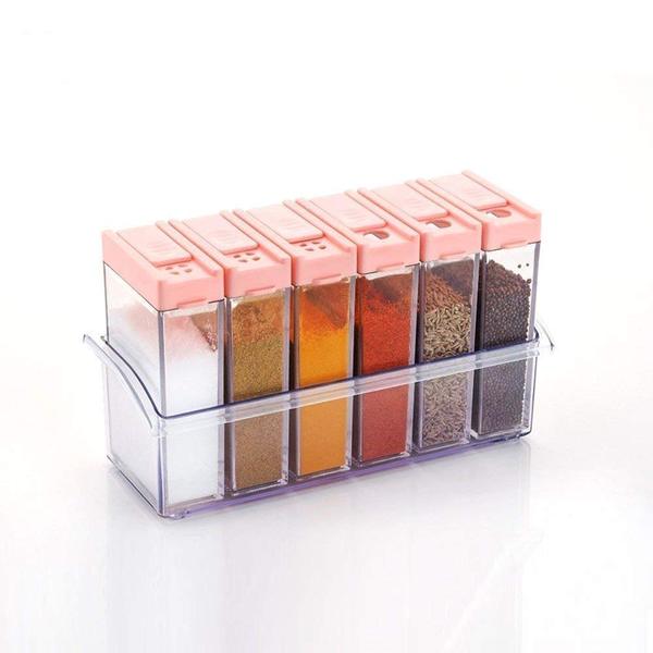 6 Spice Jar set,Plastic Spice Jars Dispenser Easy Flow Storage