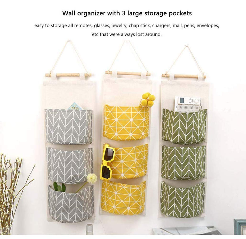 3 Pocket Cosmetic, Toys Wall Hanging Storage Bag, Bedroom, Living Room Decoration Wall Pouch