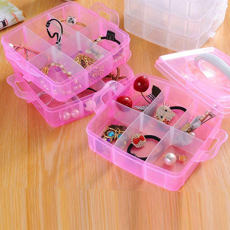 3 Layer 18 Grid Plastic Transparent Jewelry Storage Box