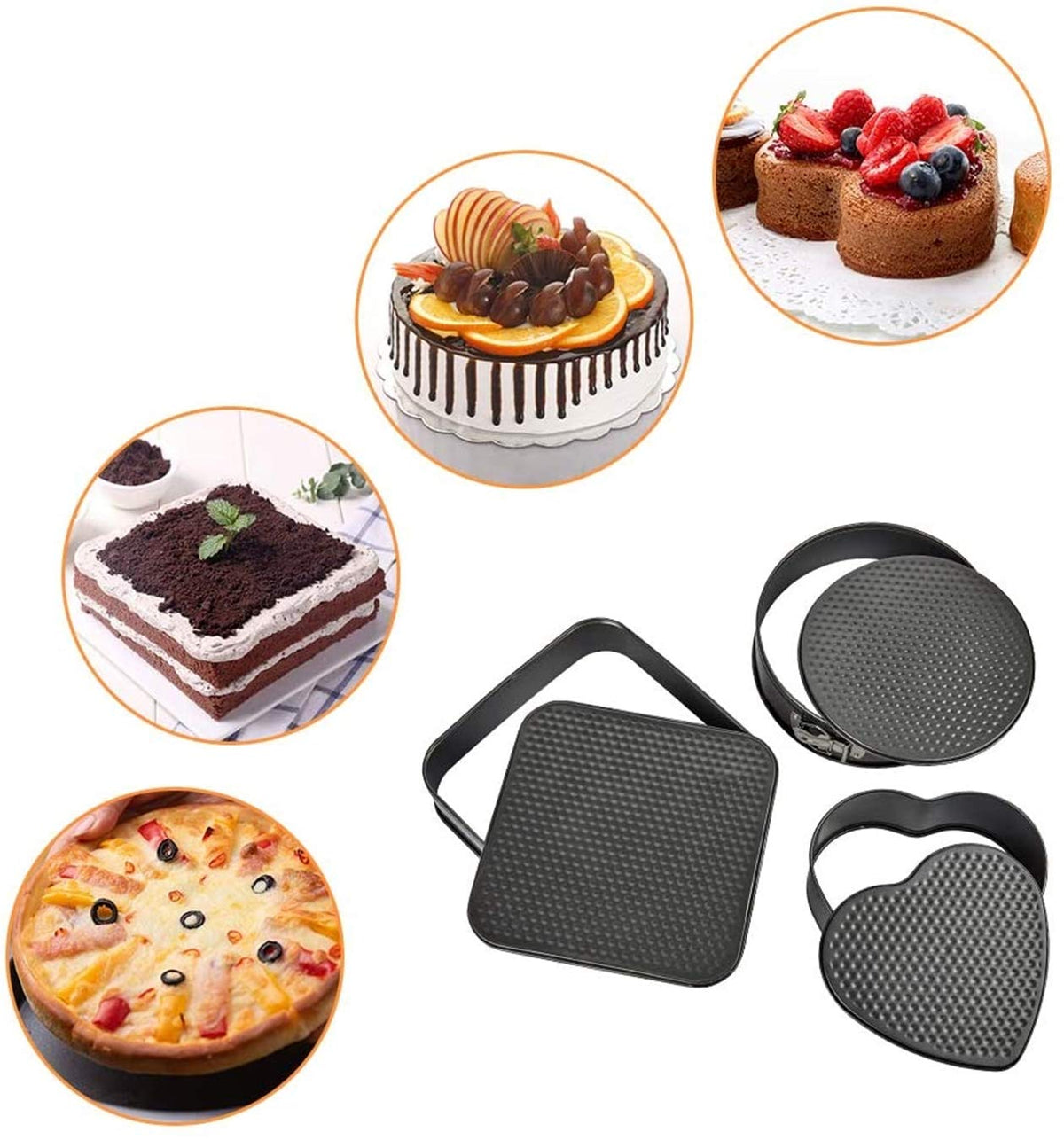 3 Pcs Cake Mould Heart, Square & Round