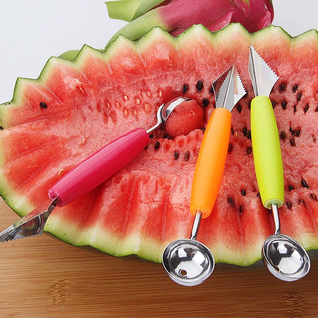 2in1 Ice Cream Dig Ball Scoop Spoon Baller DIY Assorted Cold Dishes Tool Watermelon Fruit Carving Knife