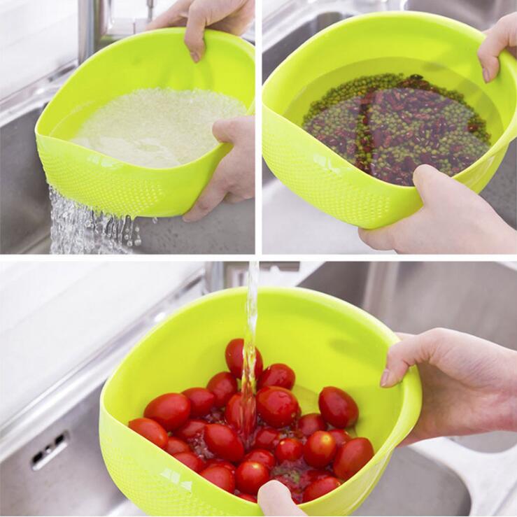 Rice Bowl Plastic Fruit Bowl Thick Drain Basket with Handle